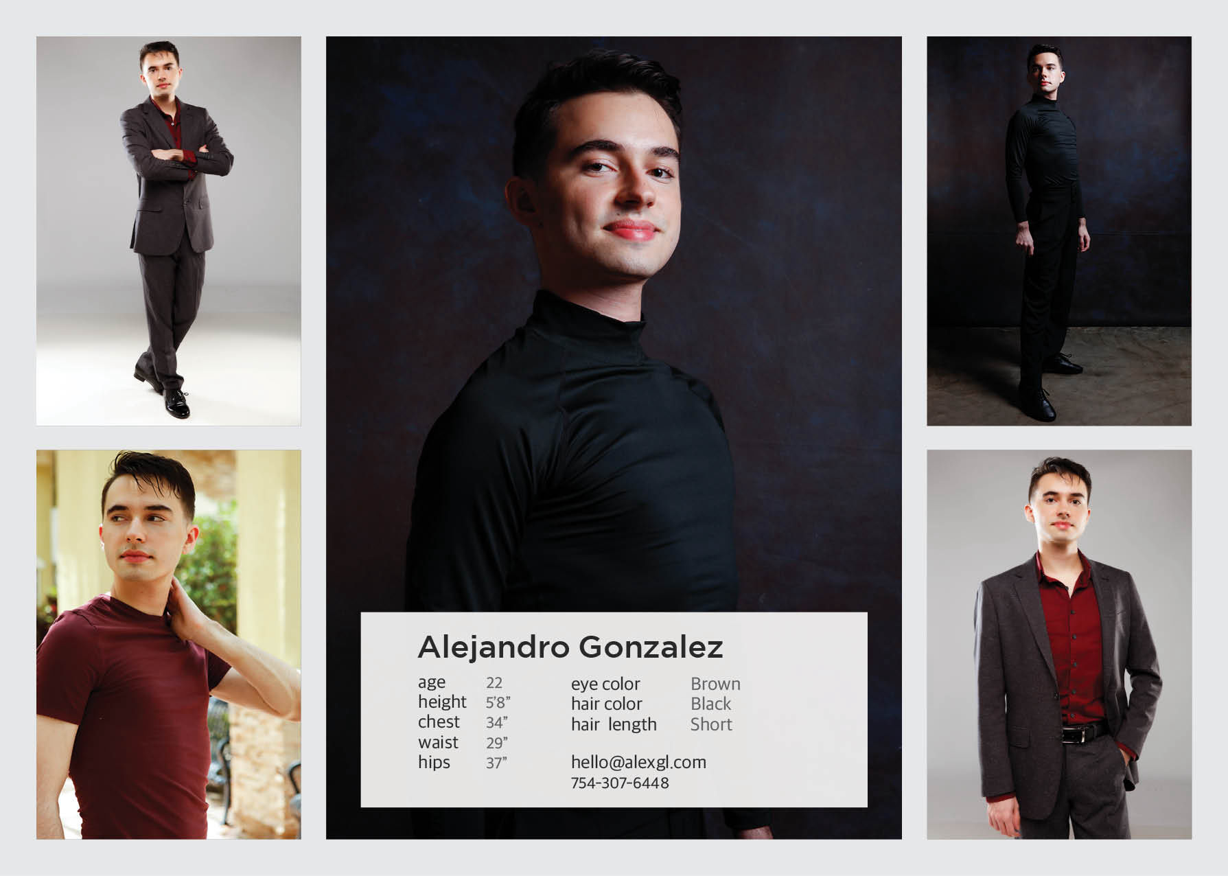 Alejandro Gonzalez ZCard hello@alexgl.com Age: 22, Height: 5'8"